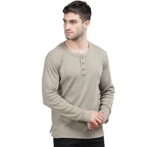 Marine Layer Merino Wool Blend Sweater Henley Men's Size XL Grey Waffle Knit